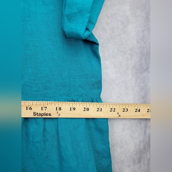 Chico's Women's Ecru 100% Linen Embellished Cap Sleeve Dress Sz 10 - Picture 14 of 15